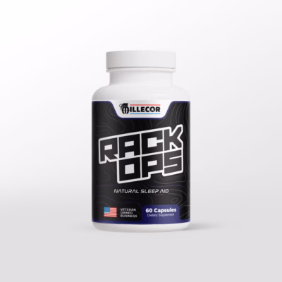 Veteran Owned Supplement Company MILLECOR Product Image for Rack Ops Natural Sleep Aid Front Panel Image