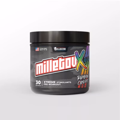 Veteran Owned Supplement Company MILLECOR Product Image for Rainbow Candies MILLETOV-Xtreme Pre-Workout Supplement Front Panel Image