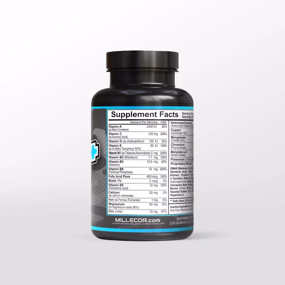 Veteran Owned Supplement Company MILLECOR Product Image for Neuro Plus Brain and Focus Formula Facts Panel Image