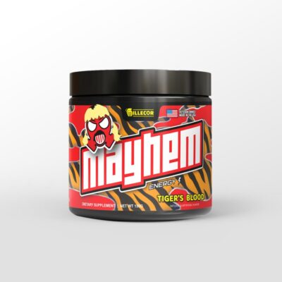 Veteran Owned Supplement Company MILLECOR Product Image for Mayhem Energy Tigers Blood Supplement Front Panel Image